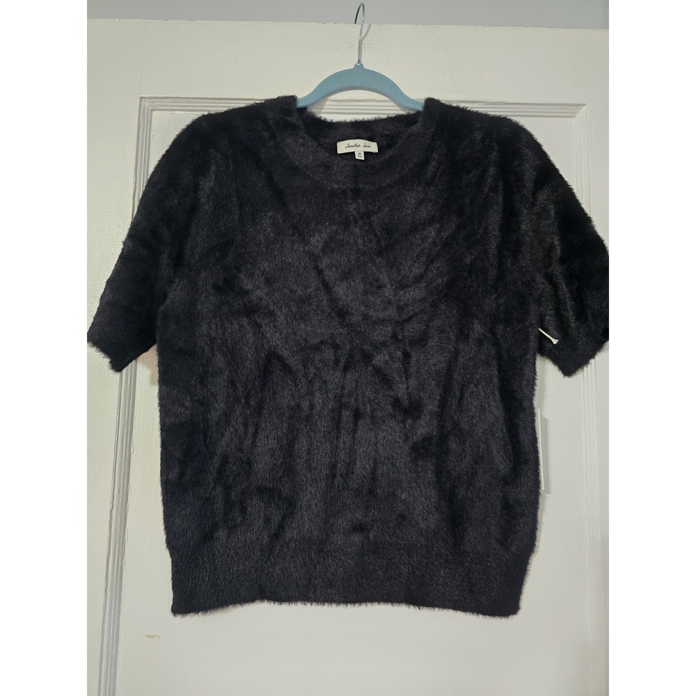 Another Love Sezanna Crewneck Sweater Black Size Medium Fuzzy